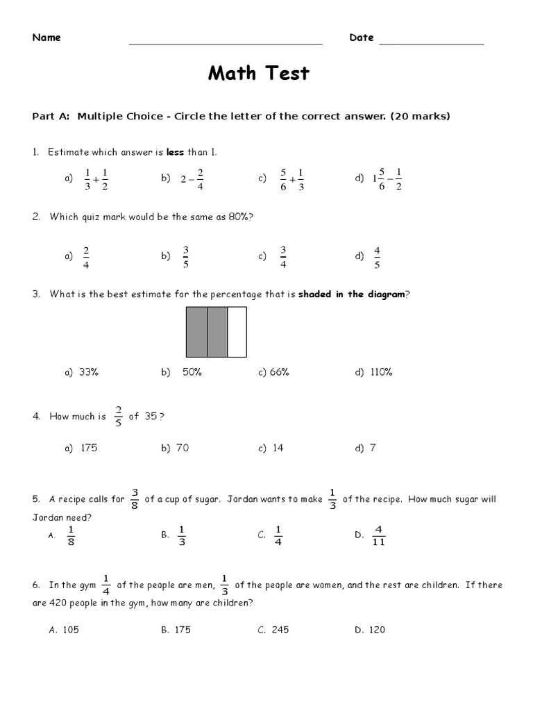Fractions And Decimals Test Grade 5 Pdf