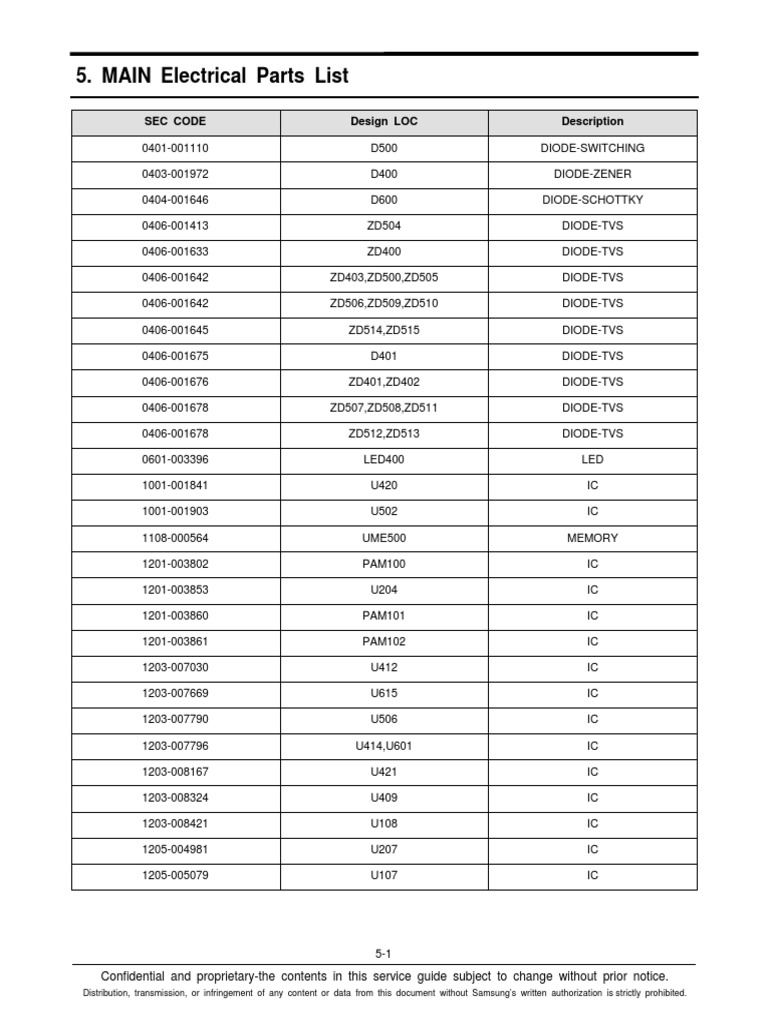 Electrical Part List Samsung Business Free 30day Trial Scribd