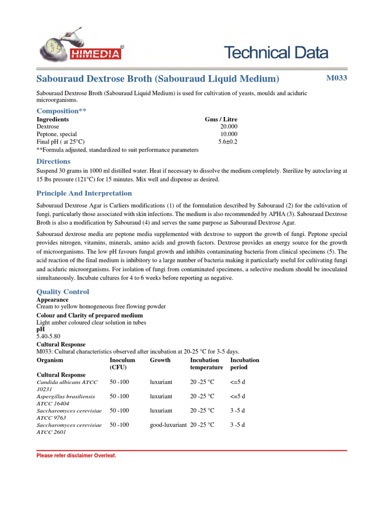 Sabouraud Dextrose Broth | PDF | Growth Medium | Clinical Pathology