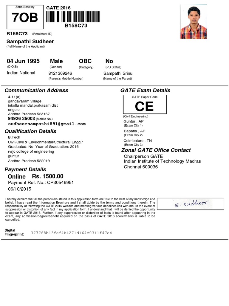 GATE 2016 Application Details for CE | PDF