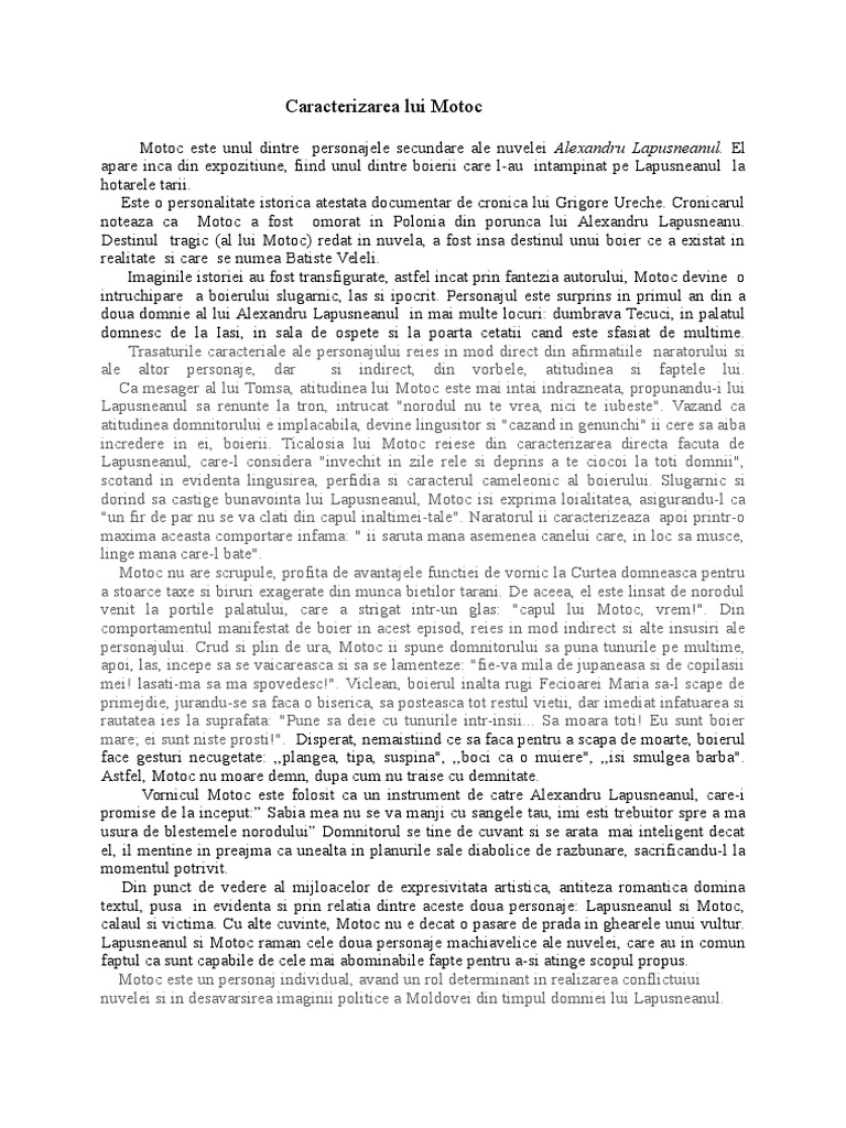 Excrete overthrow salad Caracterizarea Lui Motoc | PDF