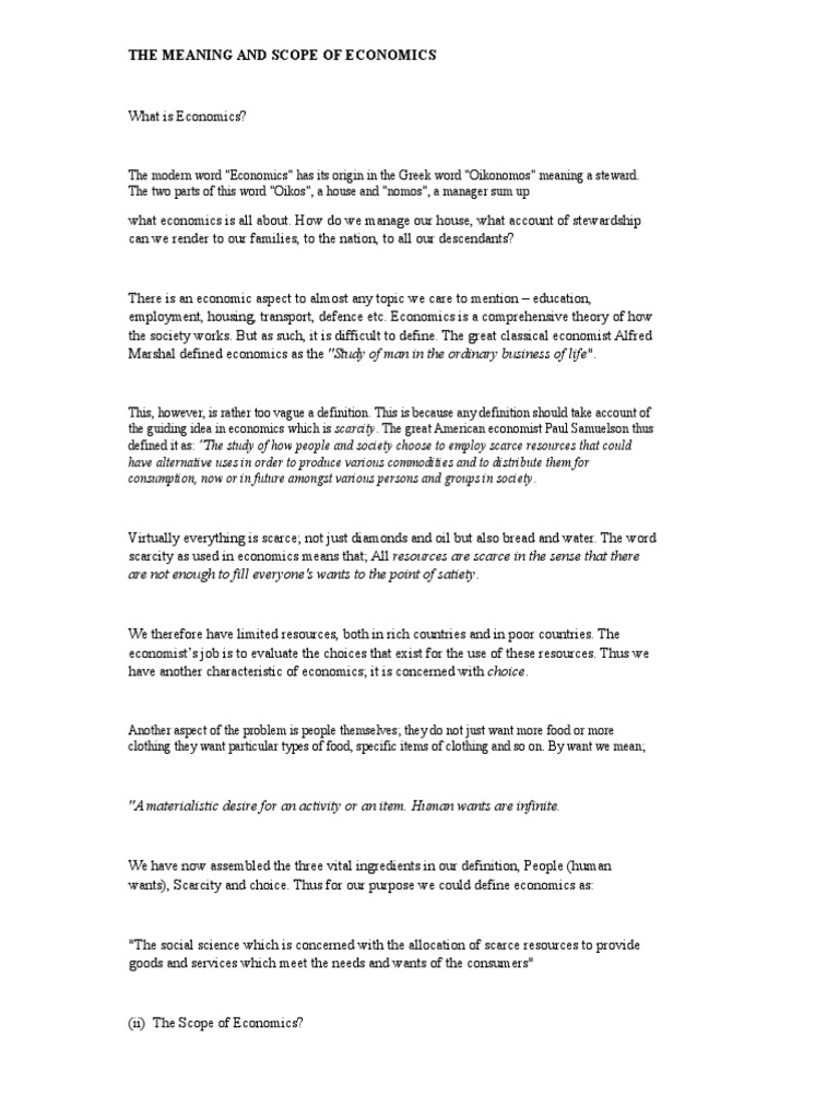 The Meaning And Scope Of Economics Economics Macroeconomics