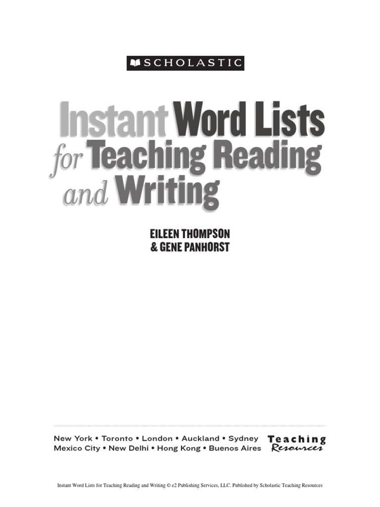 Instant Word Lists For Teaching Reading And Writing Grades 3 Up