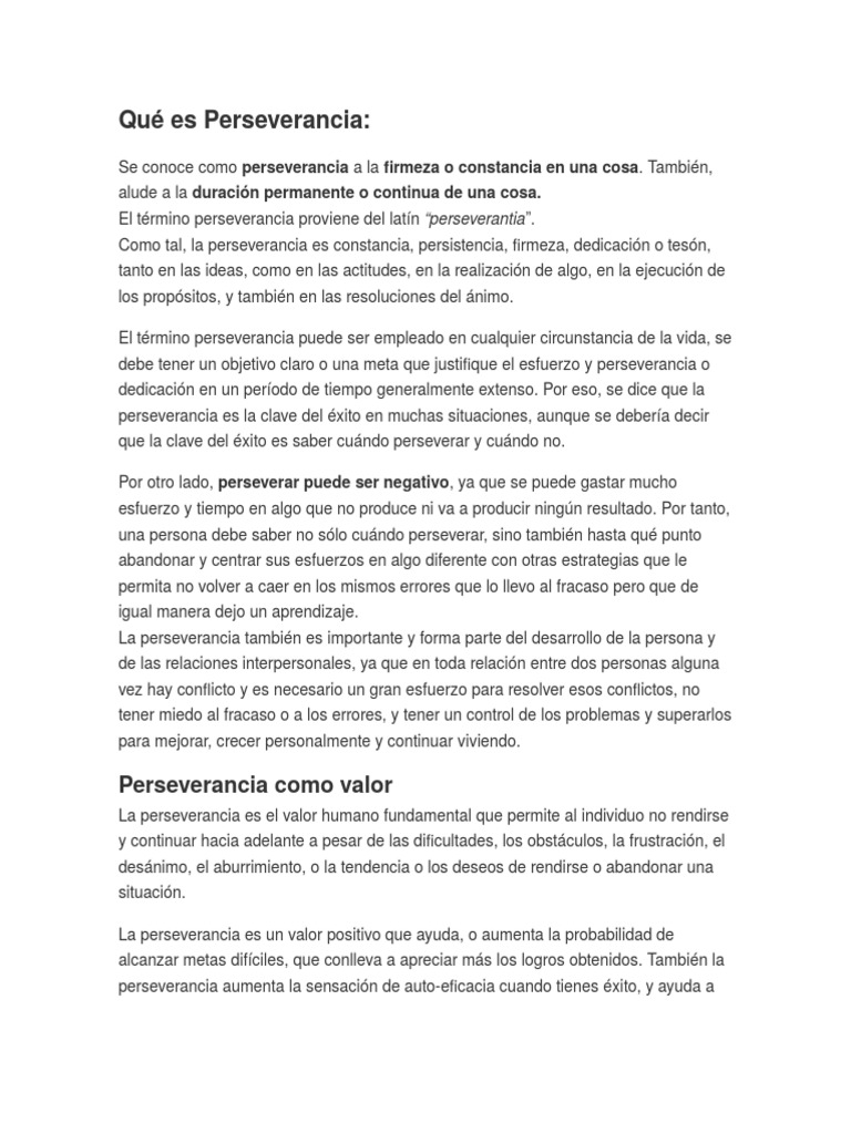 Definición y valor de la perseverancia | PDF | Conflicto (proceso ...