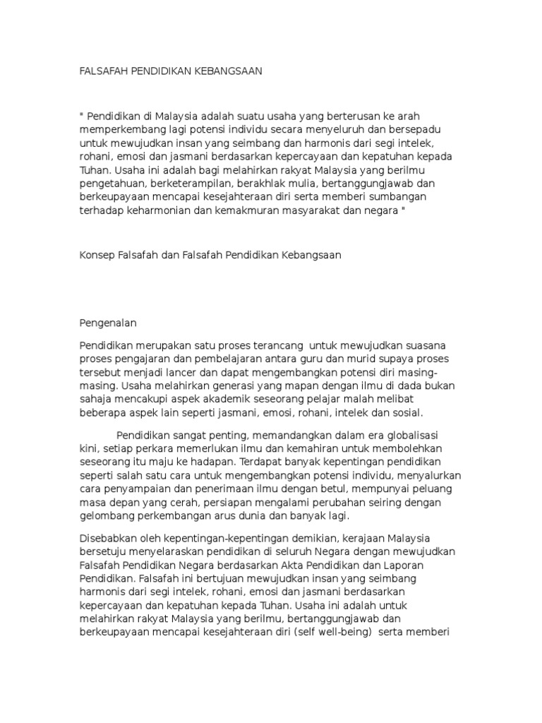 Falsafah Pendidikan Kebangsaan Pdf