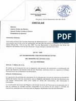 Circular Sobre Ley de Reposicion y Rectificacion de Actas Del Registro Del Estado Civil de Las Personas