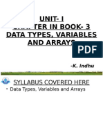 Unit-I Chapter in Book - 3 Data Types, Variables and Arrays: - K. Indhu