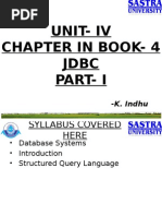 Unit-Iv Chapter in Book - 4 JDBC Part - I: - K. Indhu