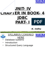 Unit-Iv Chapter in Book - 4 JDBC Part - I: - K. Indhu