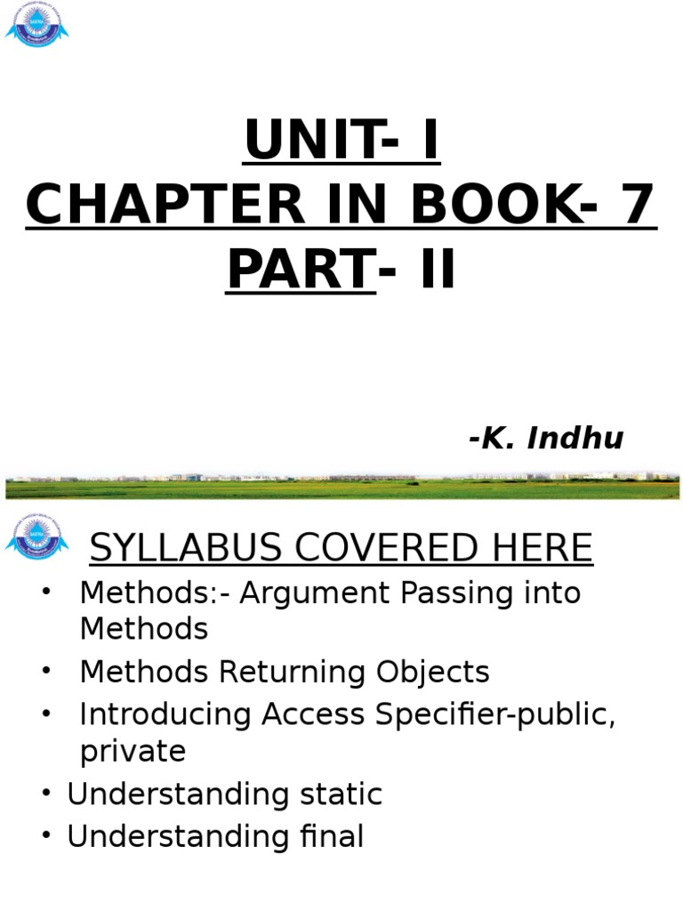 Unit-I Chapter in Book - 7 Part - Ii: - K. Indhu | PDF | Method ...
