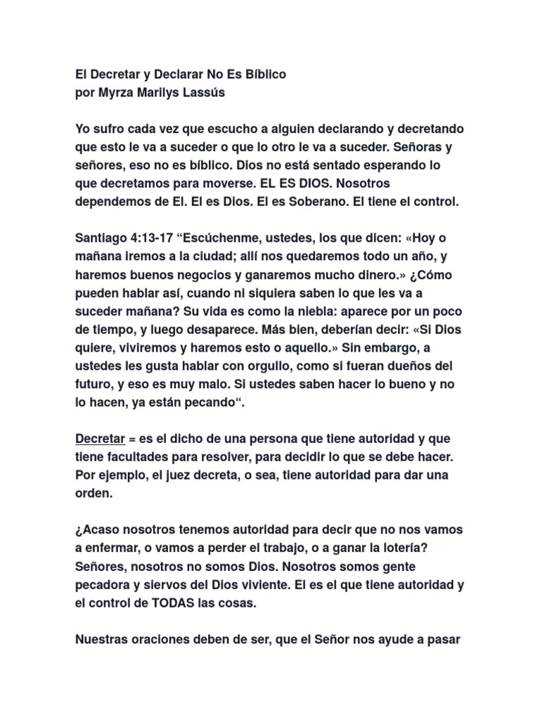 Decretar y Declarar: Sin Base Bíblica | PDF | Oración | Fe