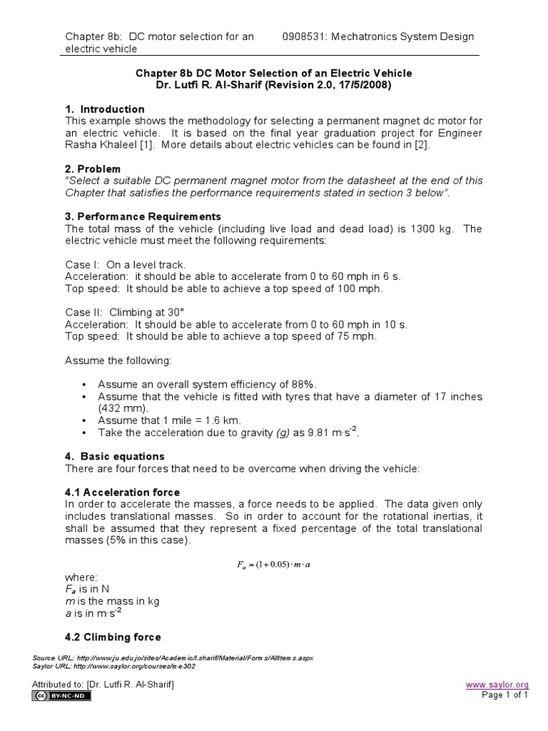 Chapter 8b DC Motor Selection of An Electric Vehicle Dr. Lutfi R. Al