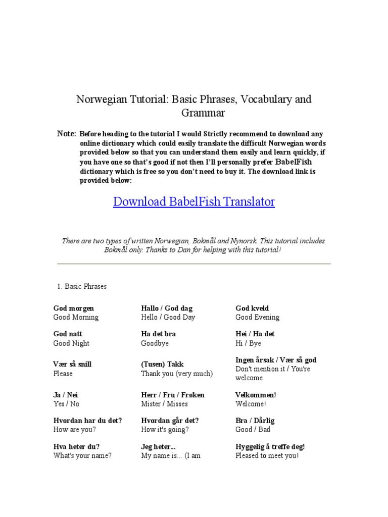 Norwegian Language Basics Guide | PDF | Grammatical Gender | English ...