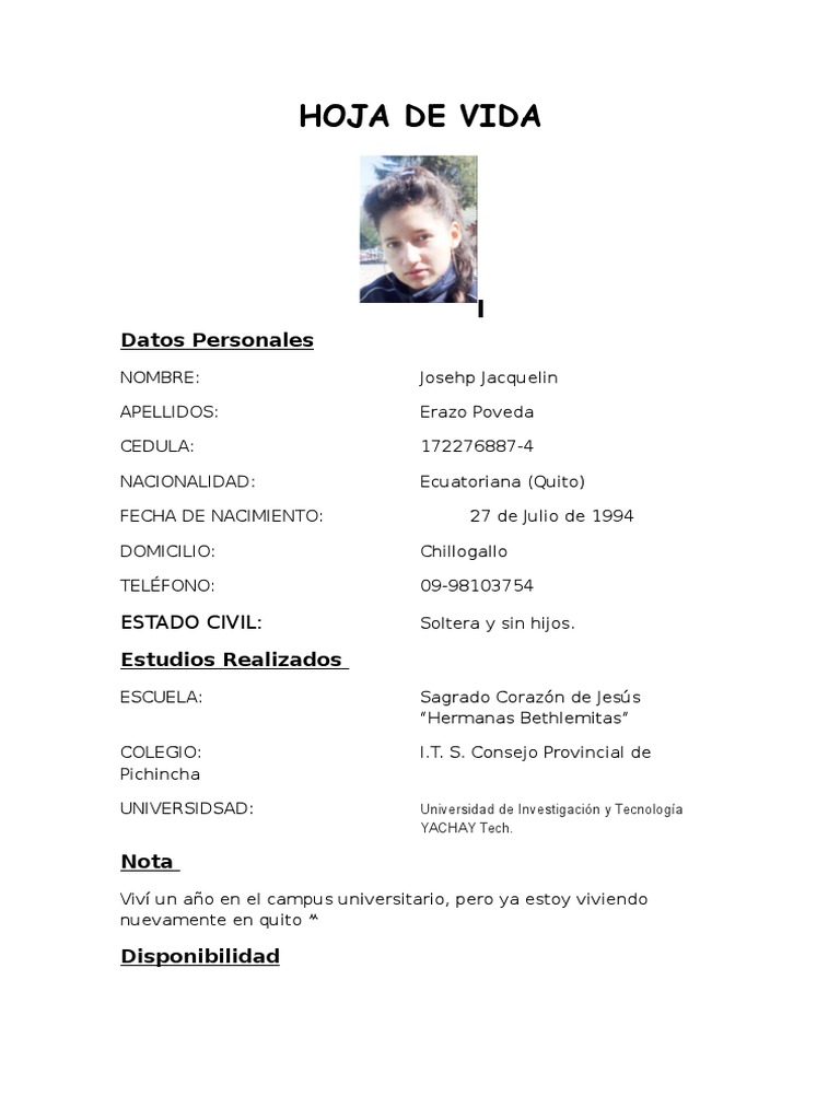 HOJA DE VIDA, Ejemplo de hoja de vida,