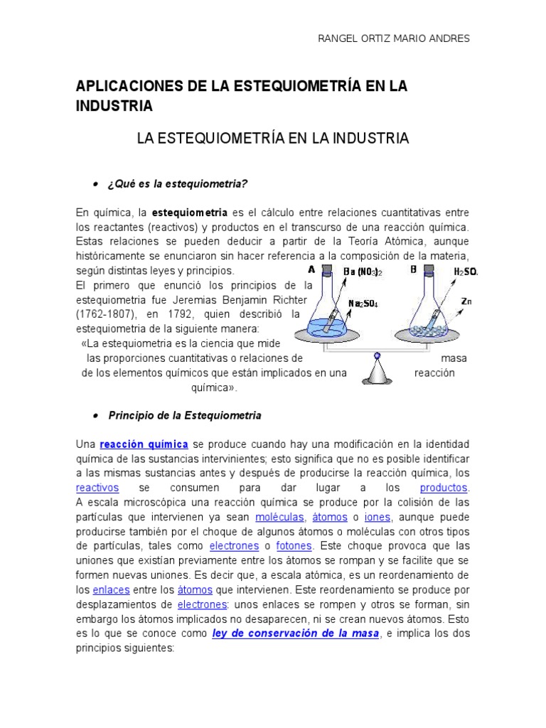 Aplicaciones de La Estequiometría en La Industria