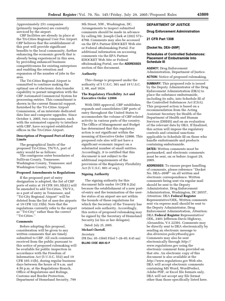 Proposed Rule Schedules of Controlled Substances Embutramide