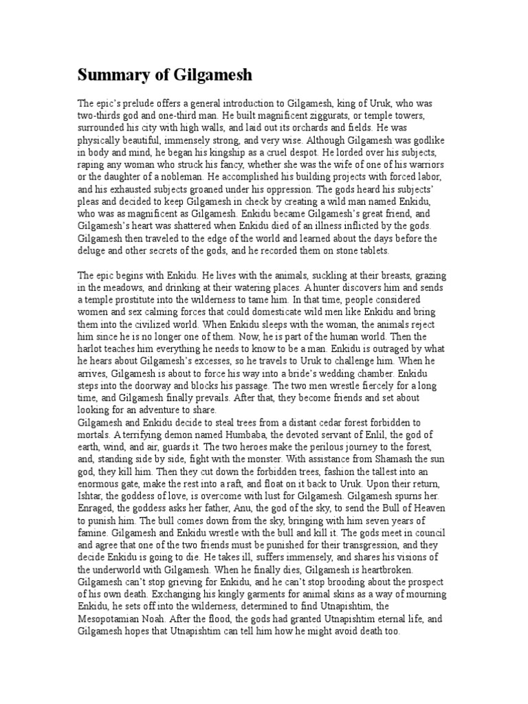 Summary of Gilgamesh PDF Epic Of Gilgamesh Mesopotamian Mythology