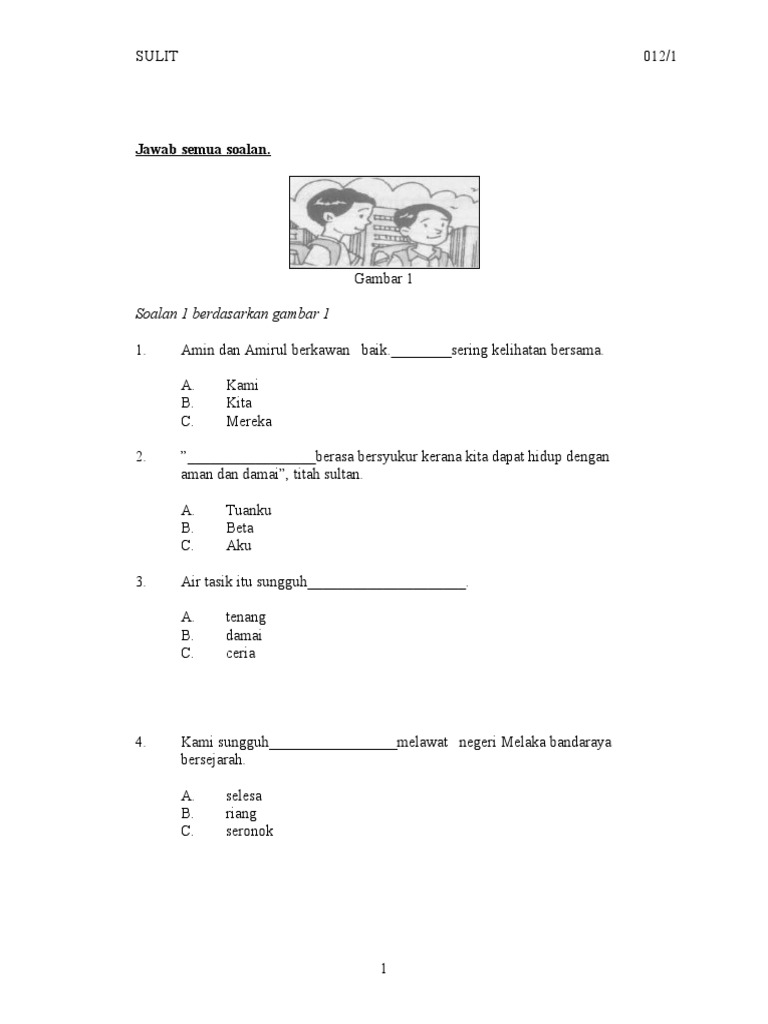 Soalan BM Bahasa Melayu Pemahaman Tahun 3