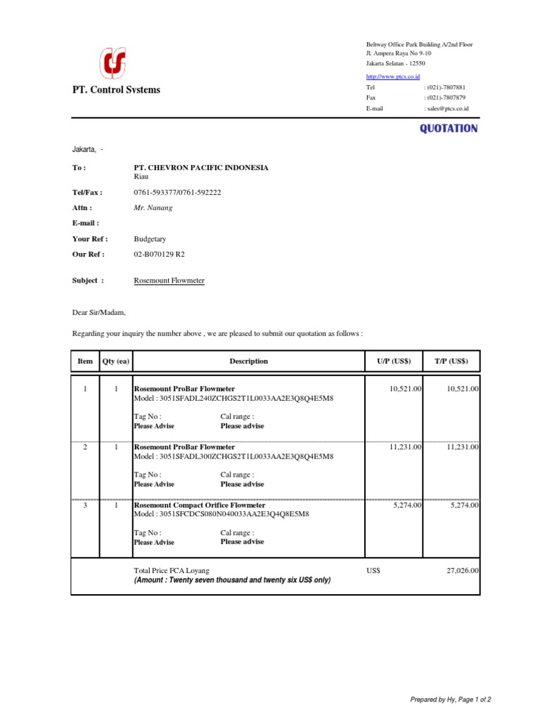 PT. Control Systems: Quotation | PDF