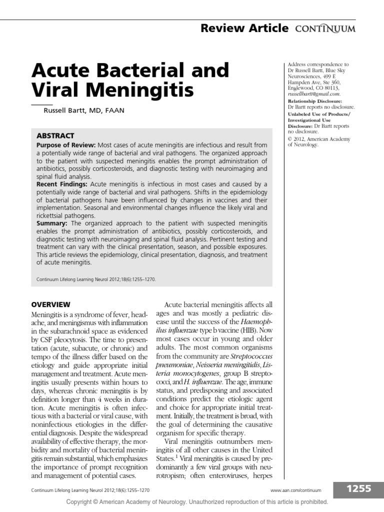 Acute Bacterial and Viral Meningitis | PDF | Meningitis | Pneumonia
