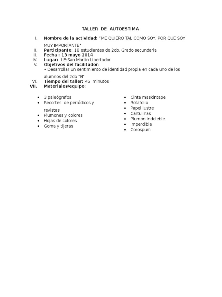 Taller de Autoestima para Adolescentes | PDF | Autoestima | Calidad de vida