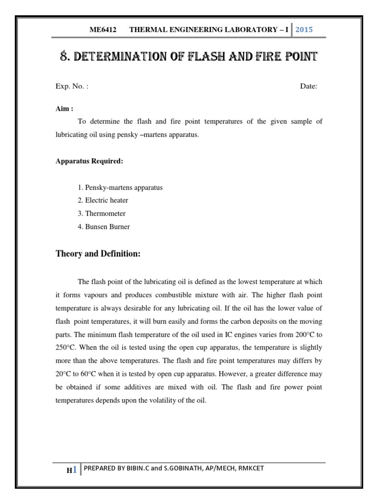 Determination of Flash and Fire Point PDF Petroleum Chemistry