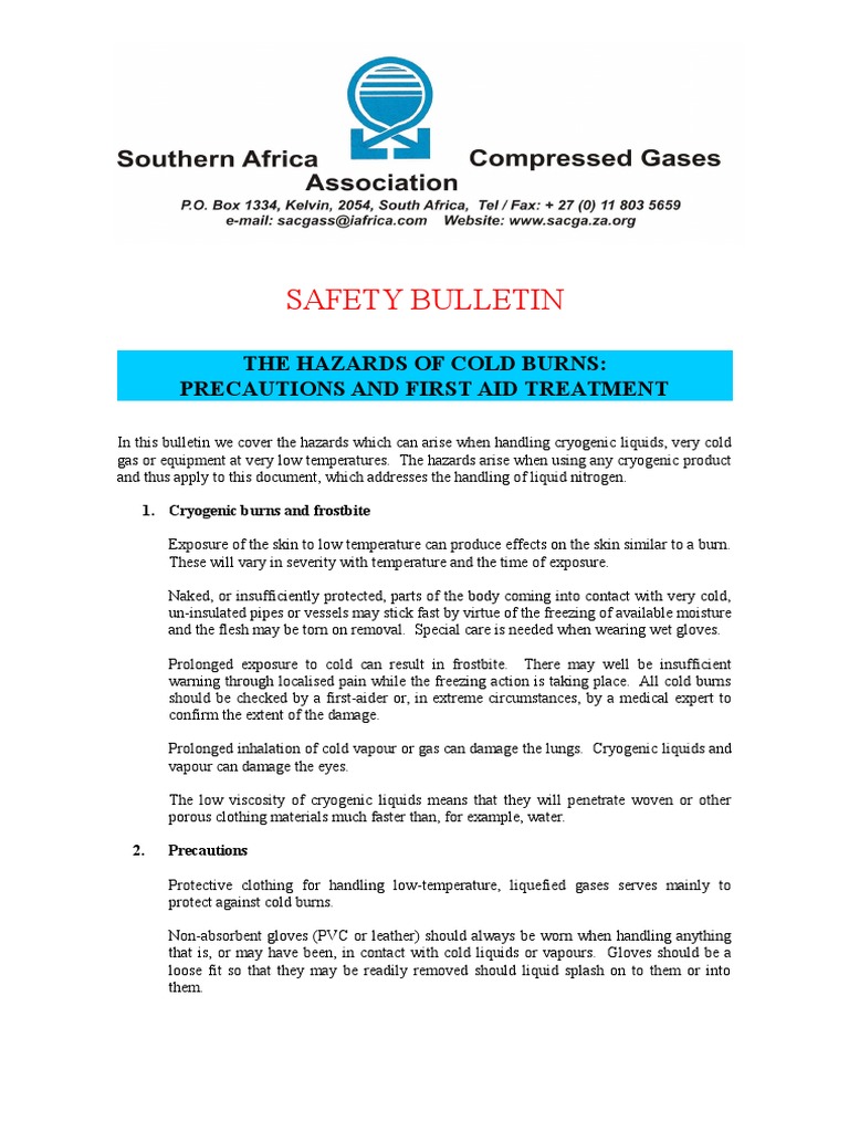 Cold Burn Hazards and Safety Precautions | PDF | Cryogenics | Burn