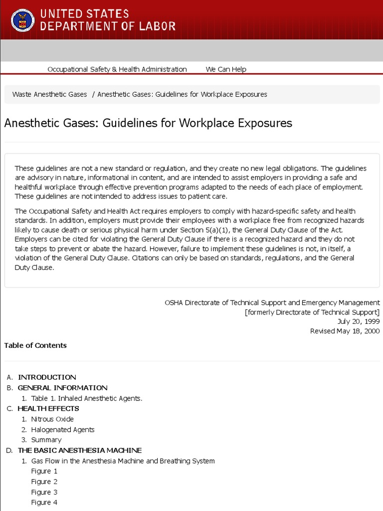 Anesthetic Gases Guidelines For Workplace Exposures PDF Anesthesia