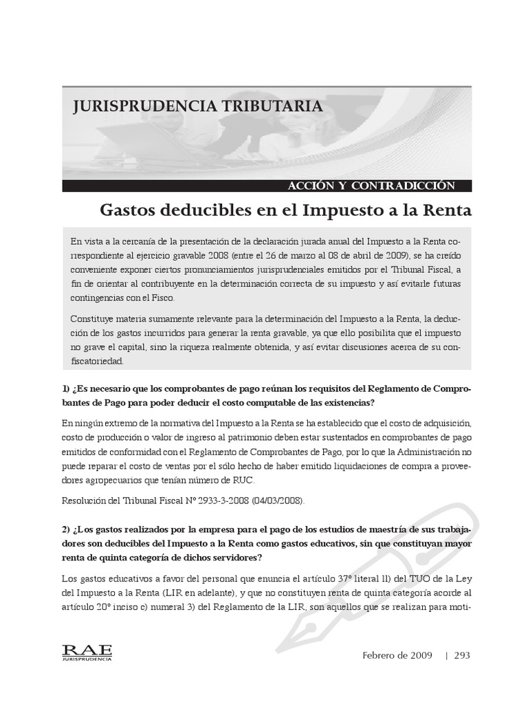 Deducción de Gastos en Impuesto a la Renta | PDF | Impuesto sobre la ...