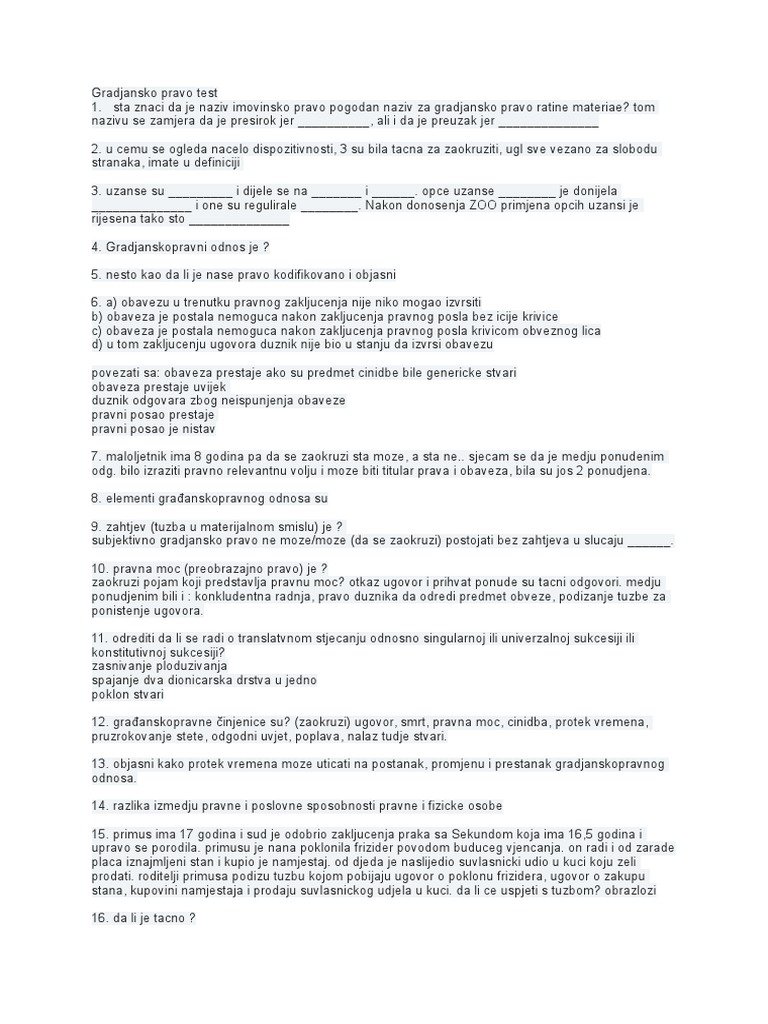 Gradjansko Pravo Test | PDF