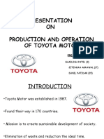 Presentation ON Production and Operation of Toyota Motor: Presented by