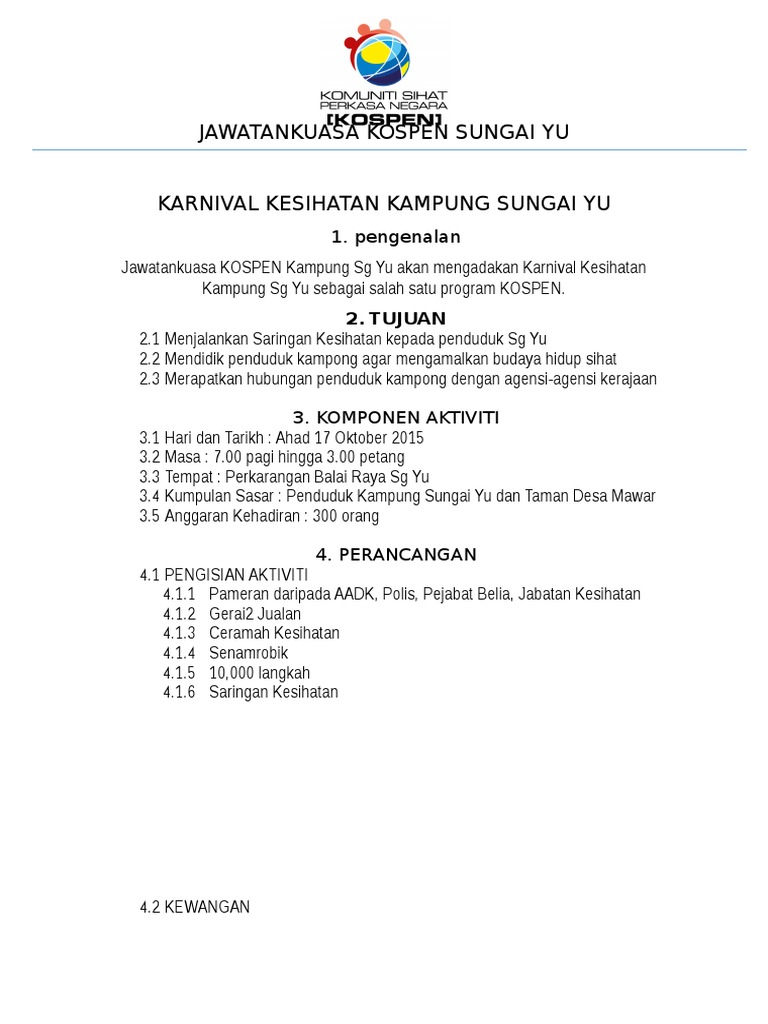 Kertas Kerja Kospen Karnival Kesihatan Kampung Sungai Yu 2000