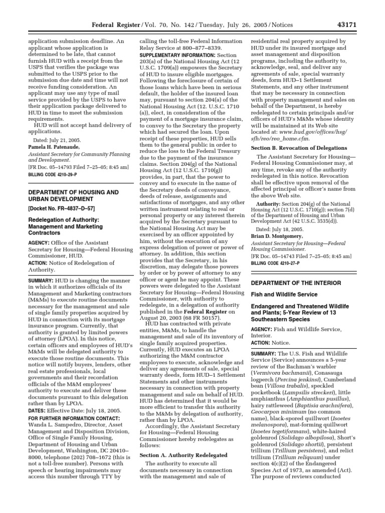 Notice Grants and Cooperative Agreements Availability, Etc. Assistant Secretary For Housing