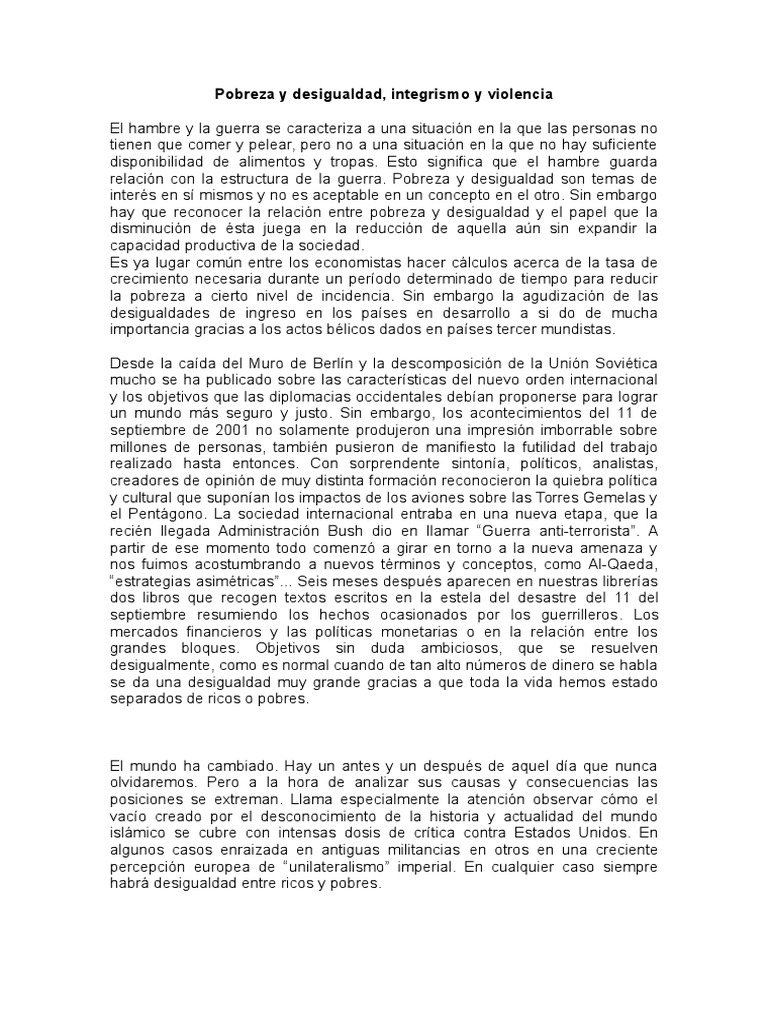 Pobreza, Desigualdad y Violencia Global | PDF | Pobreza | Pobreza e ...