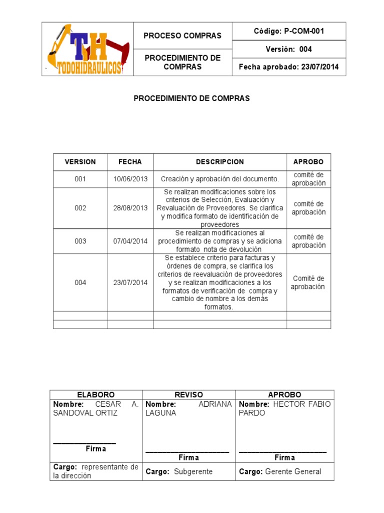 Procedimiento de Compras y Proveedores | PDF | Calidad (comercial ...