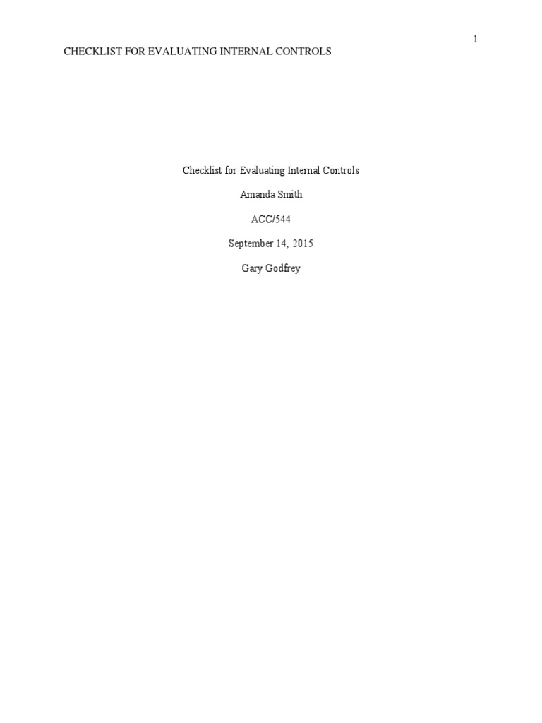 Internal Control Evaluation Checklist | PDF | Risk | Audit