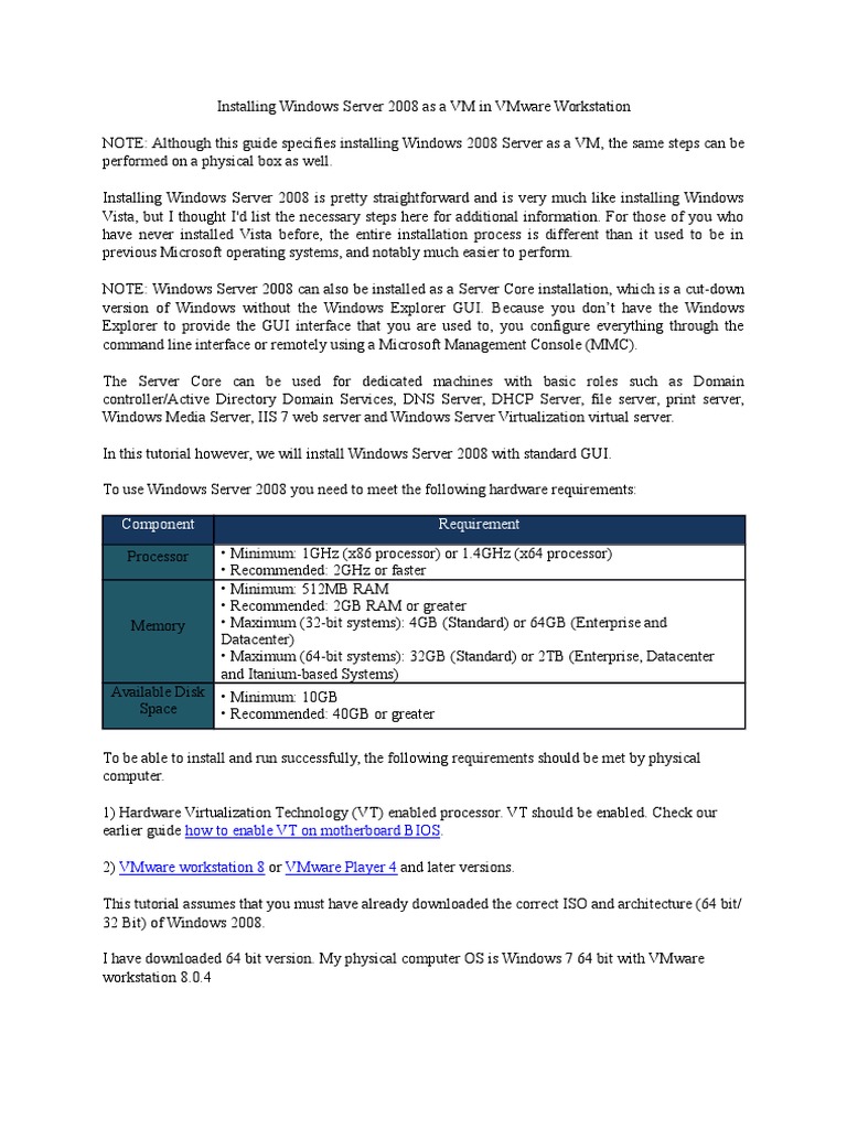 Install Windows Server 2008 on VMware | PDF | Windows Server 2008 ...