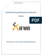 Institute For Financial Management and Research Chennai: Batch of 2011 - 2013: Final Placement Report