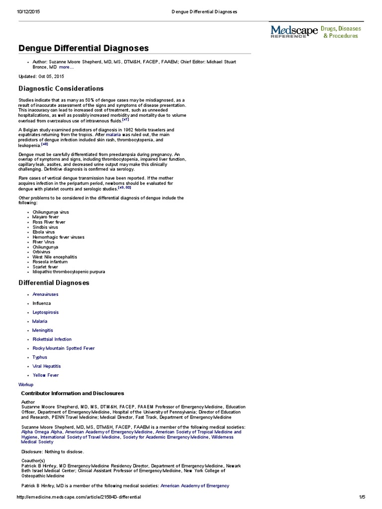 Dengue Differential Diagnoses PDF Doctor Of Medicine Medicine
