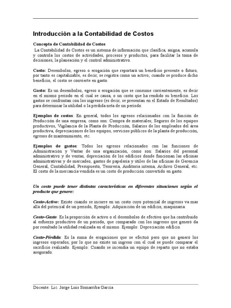 Introducción a la Contabilidad de Costos | PDF | Costo | Salario