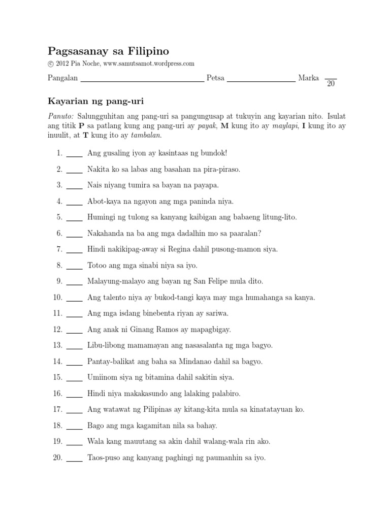 kayarian n kayarian ng pang urig pang uri 11 pdf