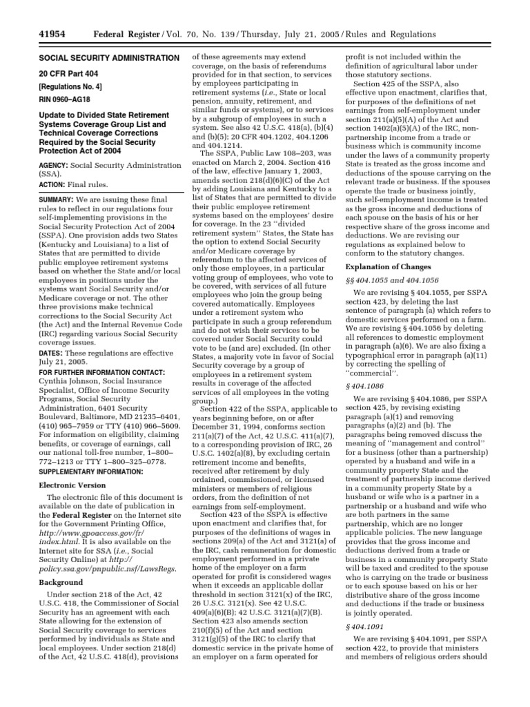 Rule Social Security Benefits Federal Old Age, Survivors, and