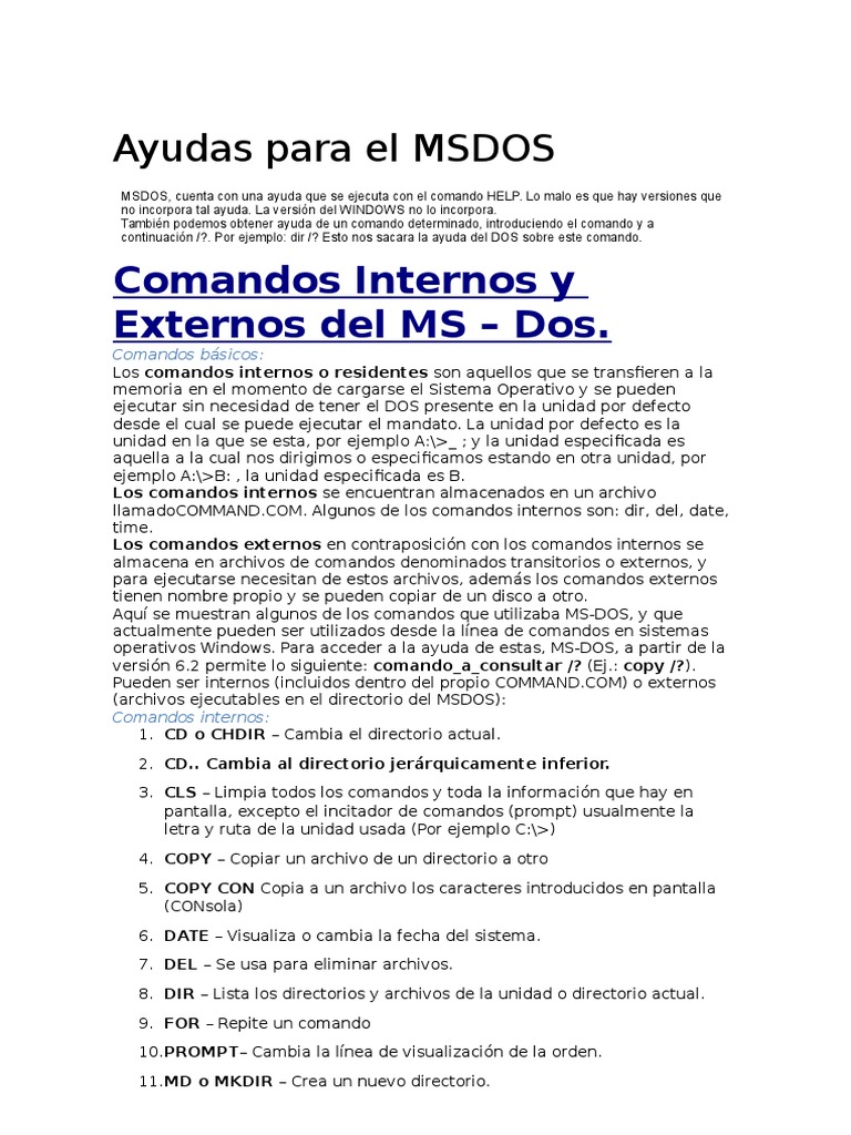 Comandos y Ayuda en MS-DOS | PDF | Archivo de computadora ...