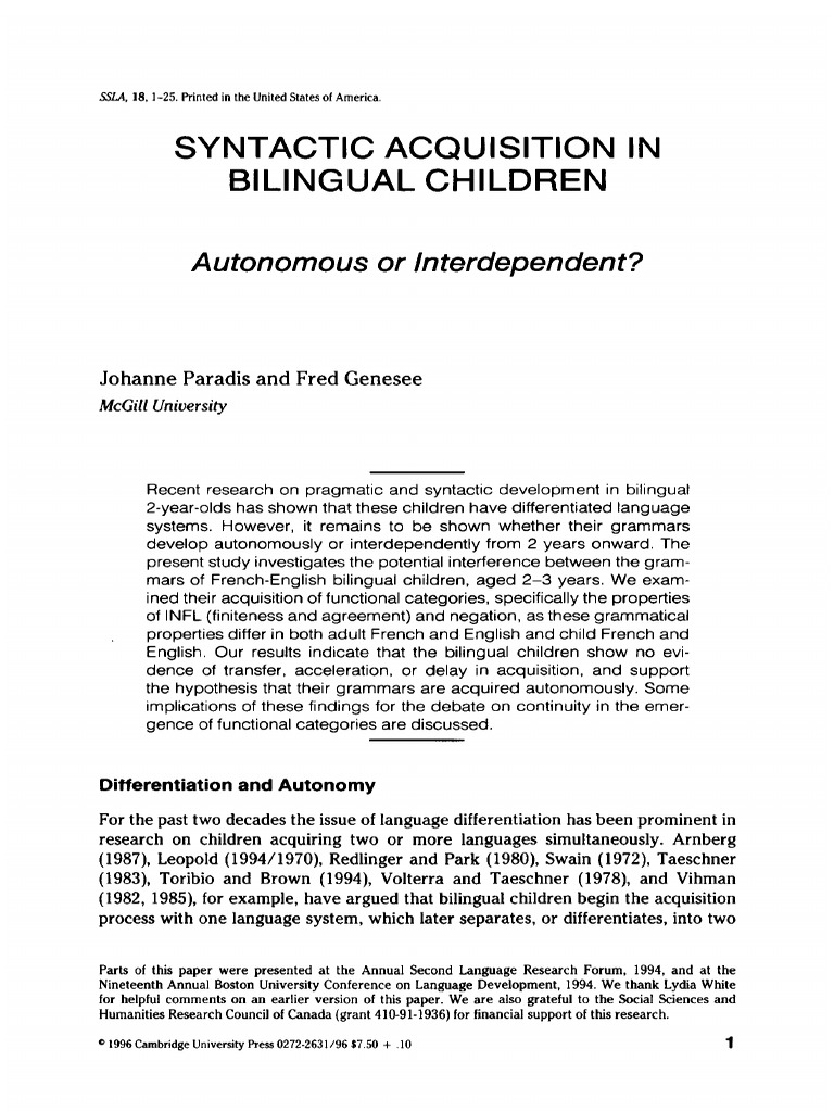 Syntactic Development in Bilingual Kids | PDF | Language Acquisition ...