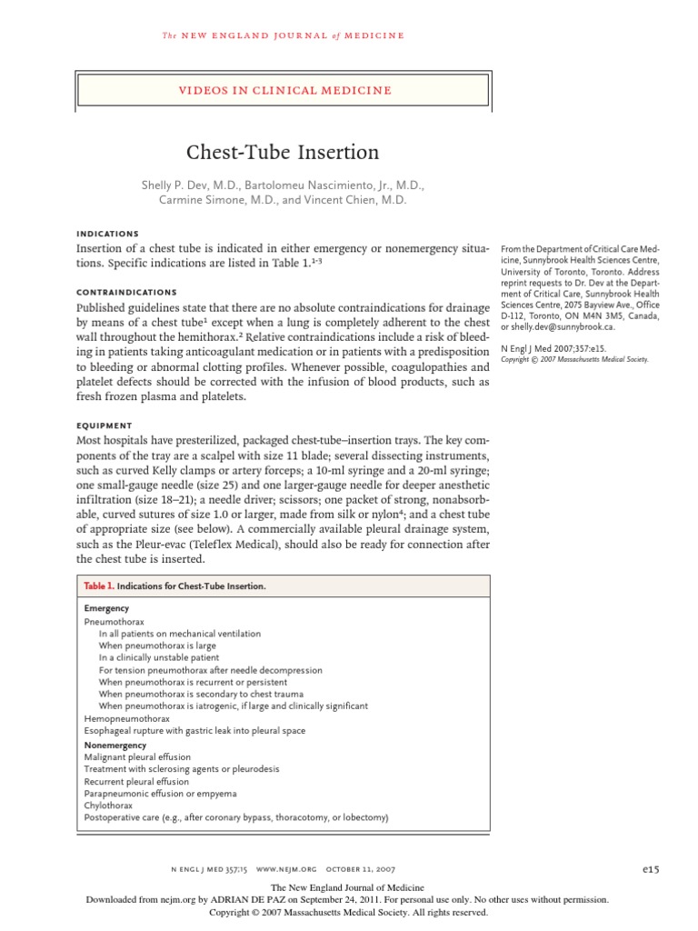 Chest Tube Insertion | PDF | Thorax | Pulmonology