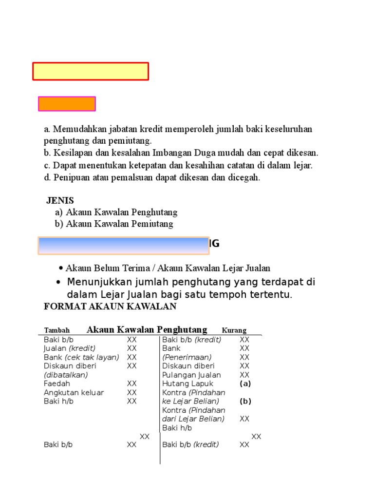 Format Akaun Kawalan Belum Terima Dan Belum Bayar