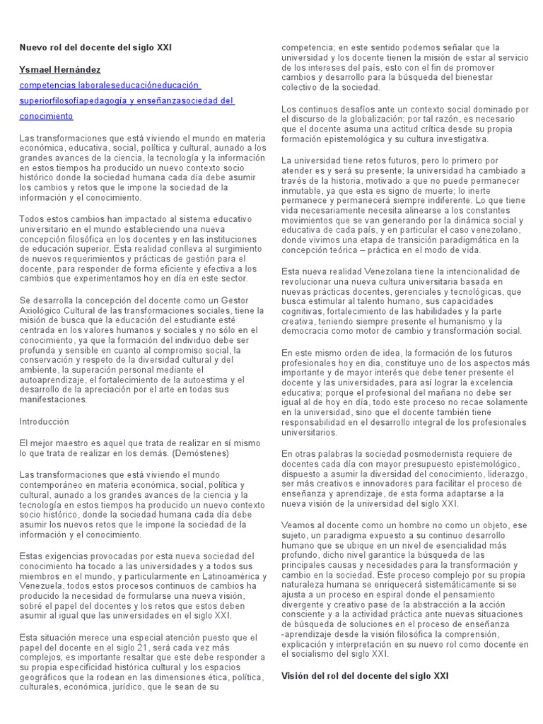 Nuevos Roles del Docente en el Siglo XXI | PDF | Hermenéutica | Maestros