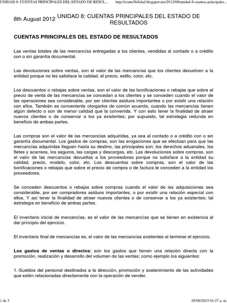 Unidad 8 - Cuentas Principales Del Estado de Resultados | PDF | Dinero ...