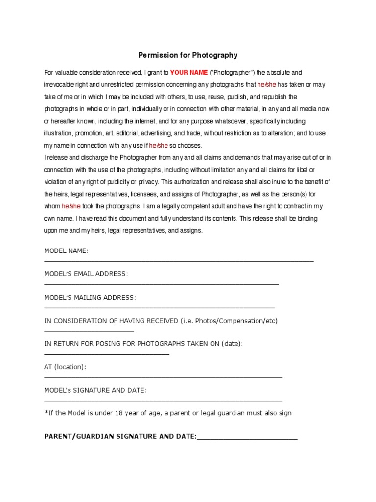Model Release Template | PDF