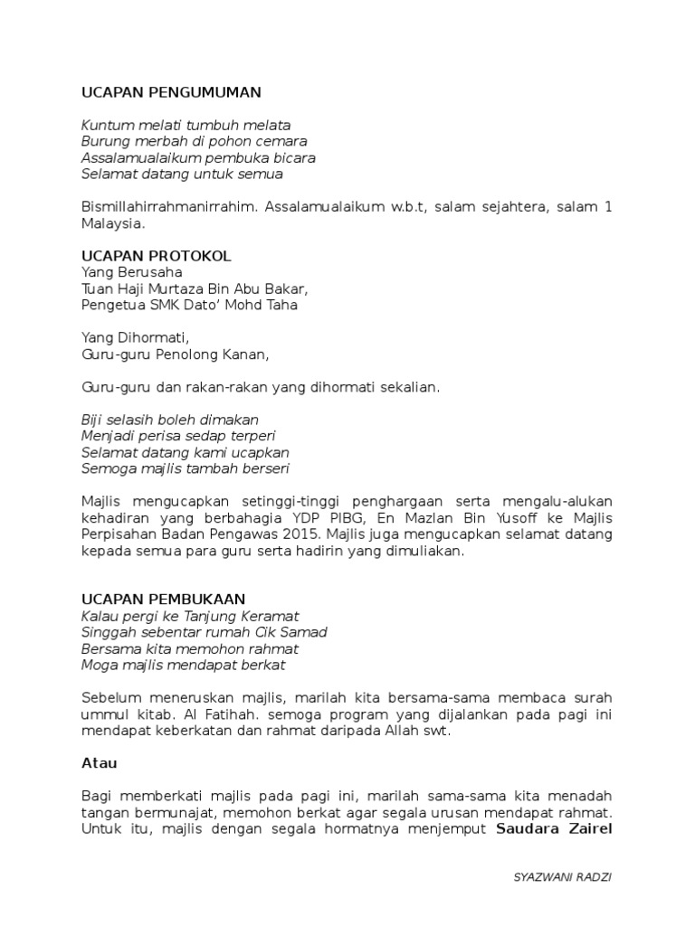 Teks Ucapan Pengacara Majlis Pdf